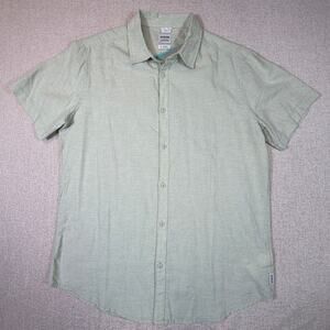 prAna Men's Large Green Lindores Slim Fit Hemp Blend Short Sleeve Casual Shirt